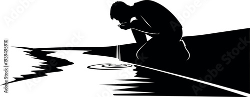 Sports silhouette of golfer in action on golf course