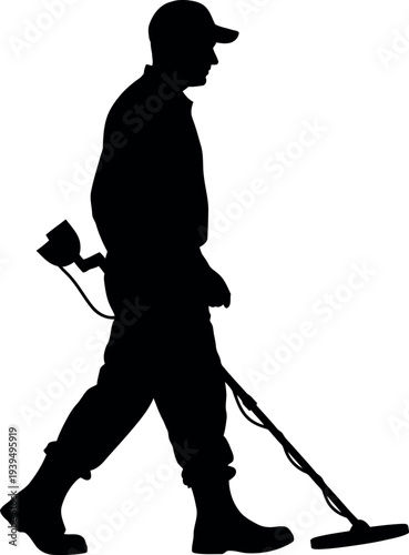 Sports silhouette of a person metal detecting