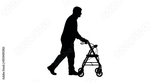 Sports silhouette of a person walking with a walker