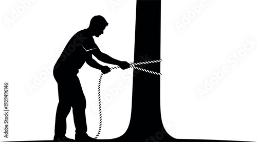 Sports silhouette of a person climbing a tree with rope