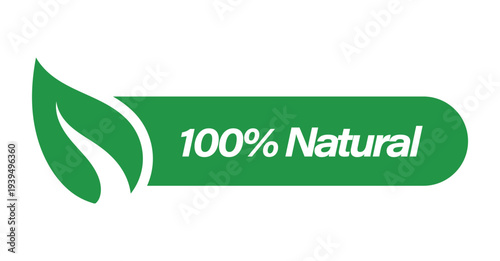 Hundred percent natural green banner with leaf design for healthy lifestyle products and organic brand marketing