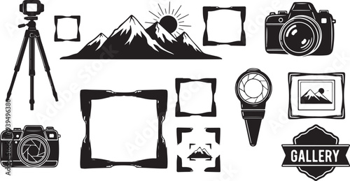 Collection of photography icons and picture frame graphics