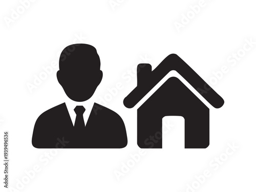 Real estate agent and house icon representing property services and home ownership
