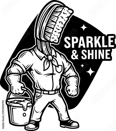 Professional Cleaner Mascot Logo for House Cleaning Service Vector