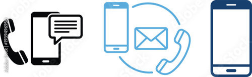 Mobile communication icons set with smartphone call message envelope and phone conversation symbols modern vector illustration