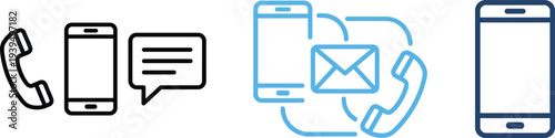 Mobile communication icons with smartphone call message bubble email envelope and phone conversation symbols modern vector set