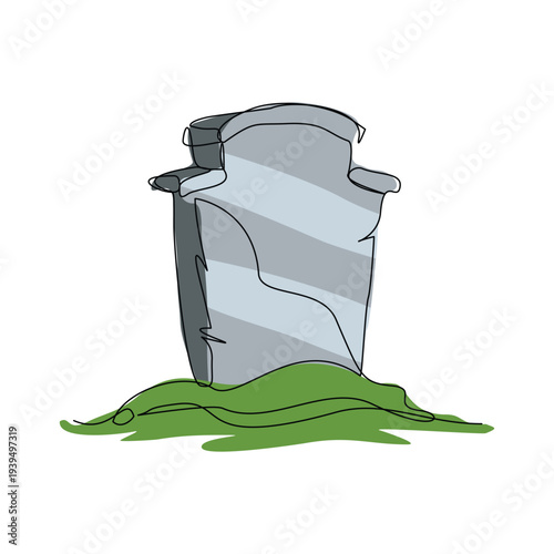 Continuous line sketch drawing of spooky horror scary gravestone grave cemetery memorial halloween concept one single line art editable stroke vector illustration