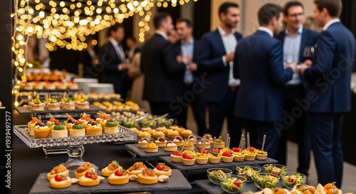 Elegant business networking event with appetizers and hors d'oeuvres