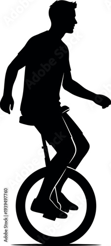 Sports silhouette of a man riding a unicycle in balance