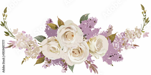 Elegant floral arrangement featuring roses lilac and delicate blooms