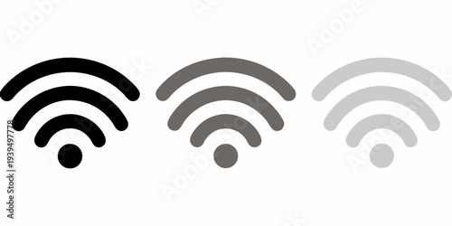 Three wifi signal icons demonstrating varying levels of strength