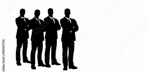Silhouettes of four men in suits standing closely together