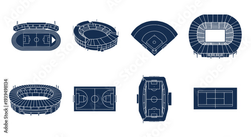 Collection of Stadium and Sports Field Icons: Top View
