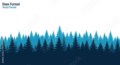 Blue pine forest silhouette with white background, vector illustration