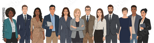 Diverse group of professional business people and corporate team standing together for teamwork success and career development isolated on white background vector illustration