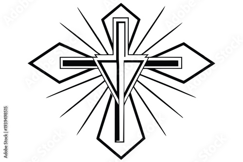 Abstract Cross Symbol with Rays of Light Religious Design Christianity Concept Stock Graphic
