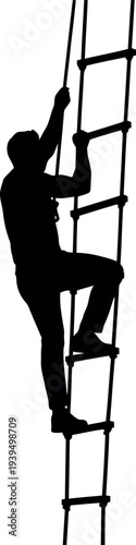Sports silhouette of a person climbing a ladder