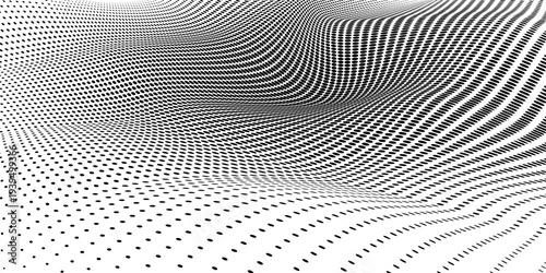 Halftone Wave Background. Modern Overlay. Black and White Abstract Texture. Worn Grunge Background. Vector Illustration