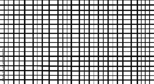 High contrast black and white grid pattern featuring intersecting lines of varying thickness for a modern architectural background.