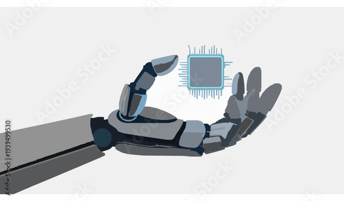 3D futuristic robotic hand holding AI processor vector illustration for artificial intelligence and technology innovation