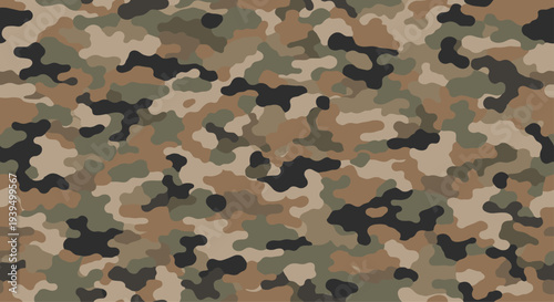 Seamless camouflage pattern in shades of green brown and black offers a classic military texture for clothing and outdoor equipment design projects.