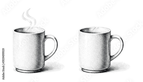 Two dotted mugs one steaming hot beverage illustration vector art