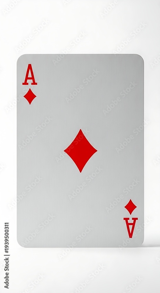 Obraz premium Standard Ace of Diamonds card with bright red symbols and a soft shadow isolated on a clean white surface.