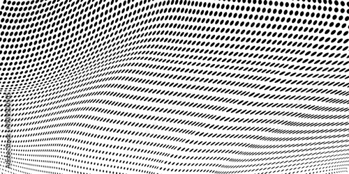 Wavy dot lines background. Pattern of dots, dotted lines, circles of different scale. Futuristic pattern. Monochrome backdrop to create backgrounds, templates, posters in a modern minimalist style