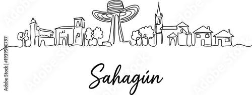 Sahagun Spain city skyline minimalist one line art drawing vector illustration