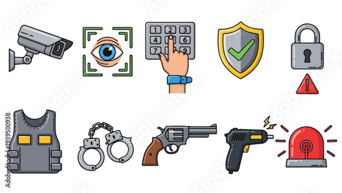 Security icons set flat design vector illustration - Flat Design Icon. line icon set - Icon vector - Blue icon vector. Clipart. Icon collection - Line and glyph solid icon and logo template