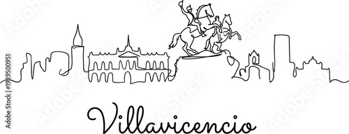 Villavicencio Colombia skyline city silhouette with landmarks minimalist continuous line art vector