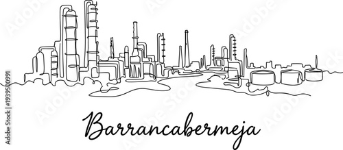 Barrancabermeja industrial refinery skyline minimalist continuous one line drawing vector illustration