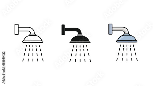 Three shower heads water flow flat design vector illustration - Flat Design Icon. line icon set - Icon vector - Blue icon vector. Clipart. Icon collection - Line and glyph solid icon and logo template