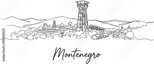 Montenegro Quindio Colombia skyline with observation tower minimalist one line art vector