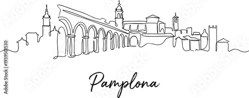 Pamplona Spain skyline minimalist continuous line drawing vector illustration
