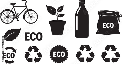 Eco friendly icons and symbols for sustainable living concept
