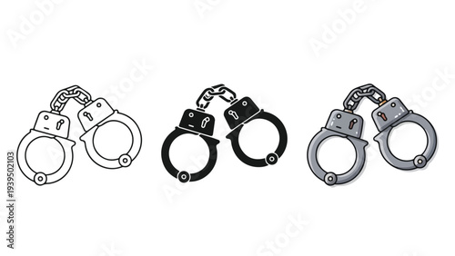 handcuffs set isolated vector illustration flat design - Flat Design Icon. line icon set - Icon vector - Blue icon vector. Clipart. Icon collection - Line and glyph solid icon and logo template