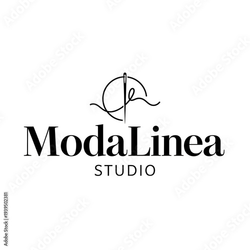 This clean ModaLinea Studio logo highlights a classic sewing needle and thread.