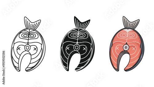 Tiki mask faces vector illustration flat design - Flat Design Icon. line icon set - Icon vector - Blue icon vector. Clipart. Icon collection - Line and glyph solid icon and logo template