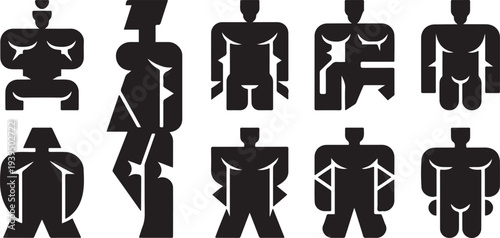 Abstract geometric shapes and icons. Brutal modern contemporary figure silhouette icon set