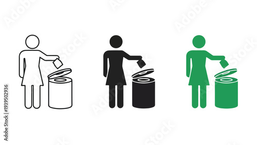 Gender recycling waste bins flat design vector illustration - Flat Design Icon. line icon set - Icon vector - Blue icon vector. Clipart. Icon collection - Line and glyph solid icon and logo template