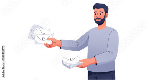 Man holding multiple envelopes and letters, representing communication and mail delivery