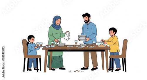 A Family Gathering Around a Table, Sharing a Meal Together with Joy and Connection