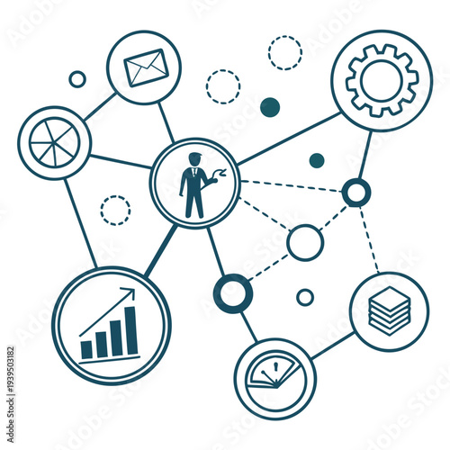Business strategy and management concept with icons and connections on for planning and organization
