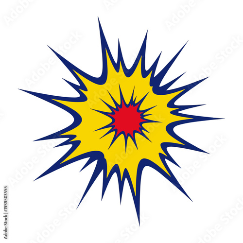 Explosion Graphic with Blue, Yellow, and Red Burst Design