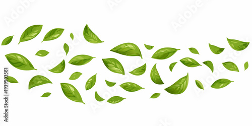 Green leaves floating in the air creating a natural design