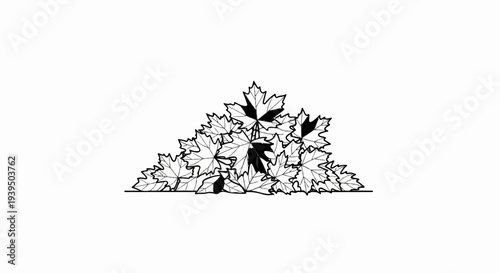 A pile of scattered autumn leaves, depicted in simple line art