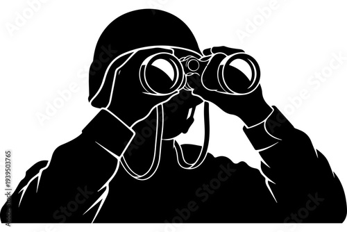 Silhouette of Spy or Detective Using Binoculars