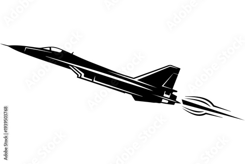 Black Outline Vector Illustration of a Supersonic Jet Aircraft