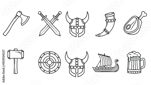 Viking weapons and symbols flat design vector illustration - Flat Design Icon. line icon set - Icon vector - Blue icon vector. Clipart. Icon collection - Line and glyph solid icon and logo template